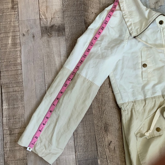 LOFT Anorak Jacket Neutral Linen Cotton Colorblock Drawstring Waist SZ XS (S) - Picture 11 of 13